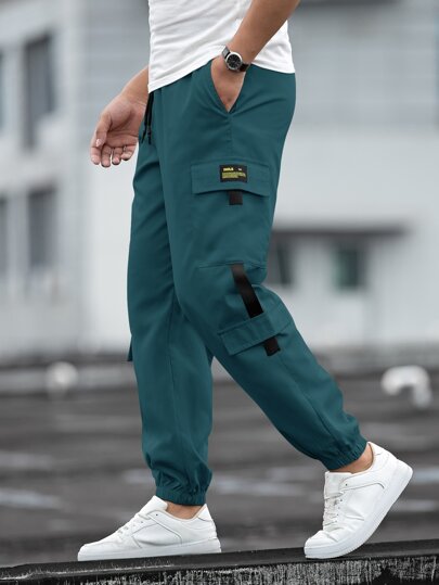 Guys Patch Detail Drawstring Waist Cargo Pants