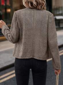 SHEIN Clasi Herringbone Pattern Open Front Overcoat