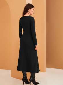 BizChic Asymmetrical Neck Ruched Dress Workwear - Black - View 2