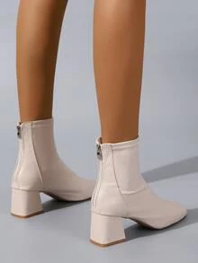 Giày bốt Nữ Thời trang màu trơn Dây kéo sau Thanh lịch - Màu be - Xem 2