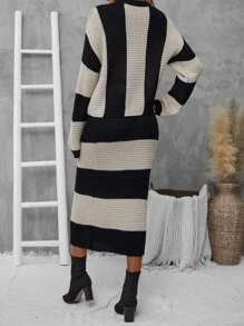 EMERY ROSE 雙色落肩袖毛衣和針織裙 - 彩色 - 查看 2