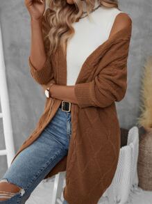 Drop Shoulder Cable Knit Duster Cardigan - Brown - View 1