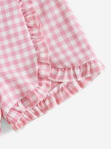 ROMWE Kawaii Gingham Frill Trim Shorts