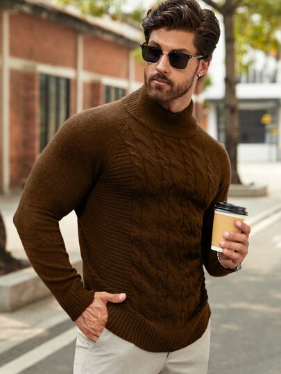 Manfinity Men Turtleneck Cable Knit Raglan Sleeve Sweater | SHEIN USA