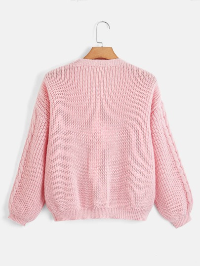 Kawaii Himekaji Cable Knit Bow Front Lantern Sleeve Cardigan, School