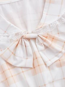 ROMWE Kawaii Plaid Contrast Lace Sailor Collar Dress - Multicolor - View 3