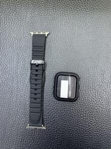 1set Silicone Watchband & Case Compatible With Apple Watch - Black - View 1