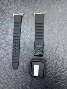 1set Silicone Watchband & Case Compatible With Apple Watch - Black - View 2