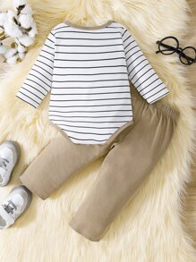 Baby Boy Striped Contrast Binding Bodysuit & Trousers - Multicolor - View 2