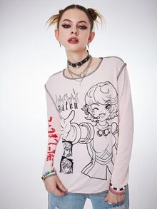 Letter Figure Graphic Tee - Pink - View 2