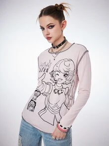 Letter Figure Graphic Tee - Pink - View 3