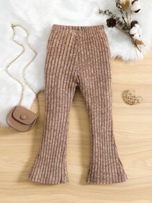 小女童素色喇叭褲 - 棕色 - 查看 2