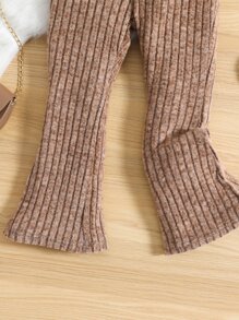 小女童素色喇叭褲 - 棕色 - 查看 3