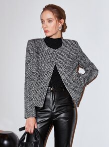 MOTF PREMIUM TWEED BOXY CROPPED OVERCOAT - Black and White - View 2