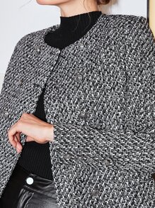 MOTF PREMIUM TWEED BOXY CROPPED OVERCOAT - Black and White - View 3