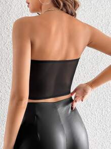 SHEIN Tall Contrast Lace Bustier Crop Tube Top - Black - View 2