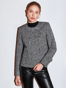 MOTF PREMIUM TWEED BOXY CROPPED OVERCOAT - Black and White - View 7