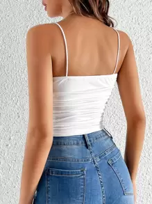 SHEIN Tall Áo hai dây Vắt Xù màu trơn Giải trí - trắng - Xem 2