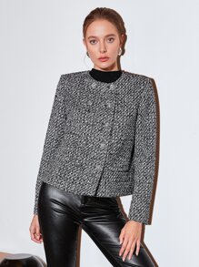 MOTF PREMIUM TWEED BOXY CROPPED OVERCOAT - Black and White - View 9