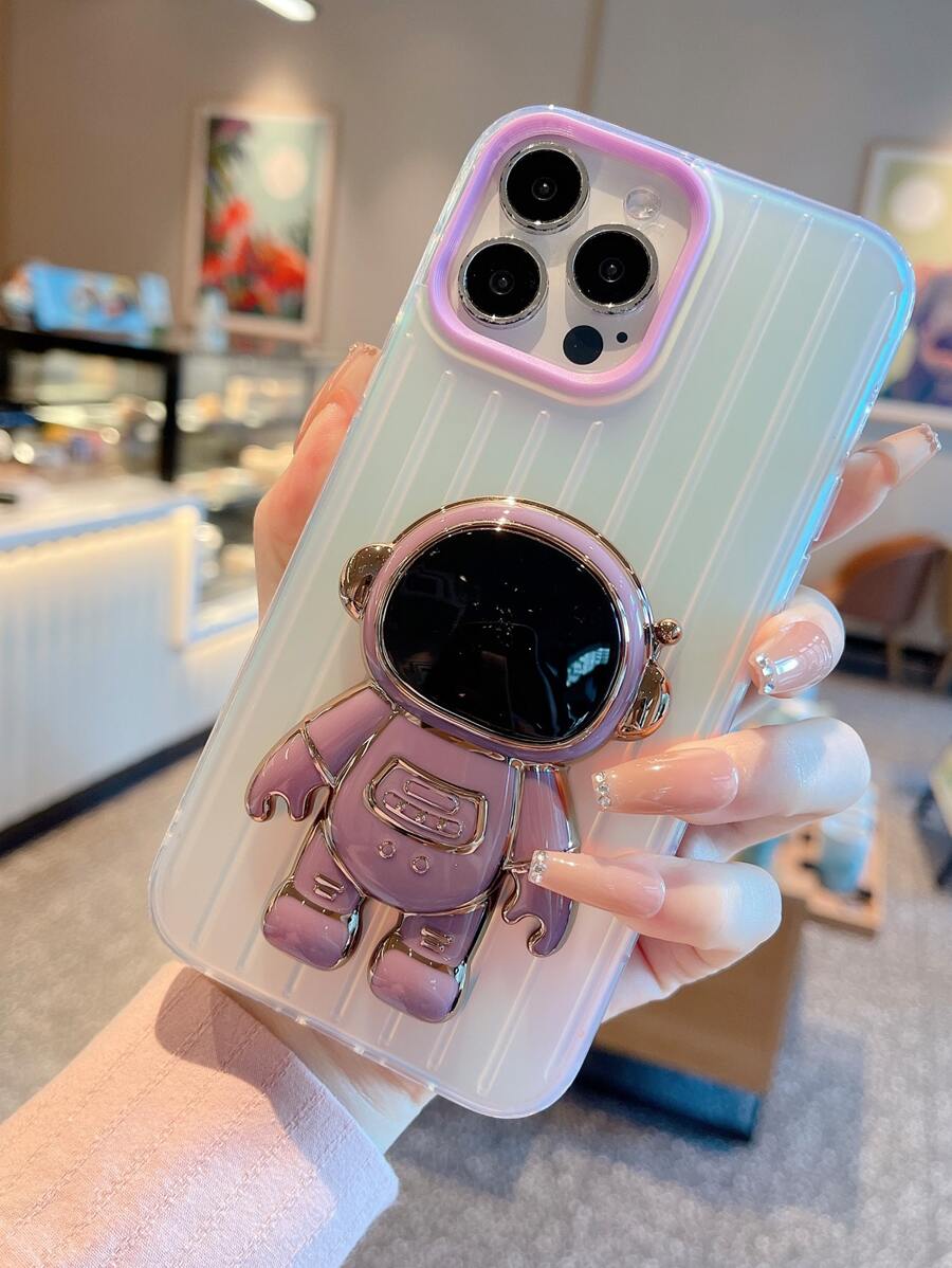 Phone Case With Cartoon Astronaut Design Holder - Multicolor - View 1
