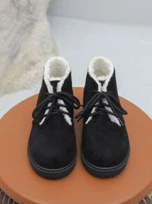 男孩前綁帶加絨內裏仿麂皮馬丁靴