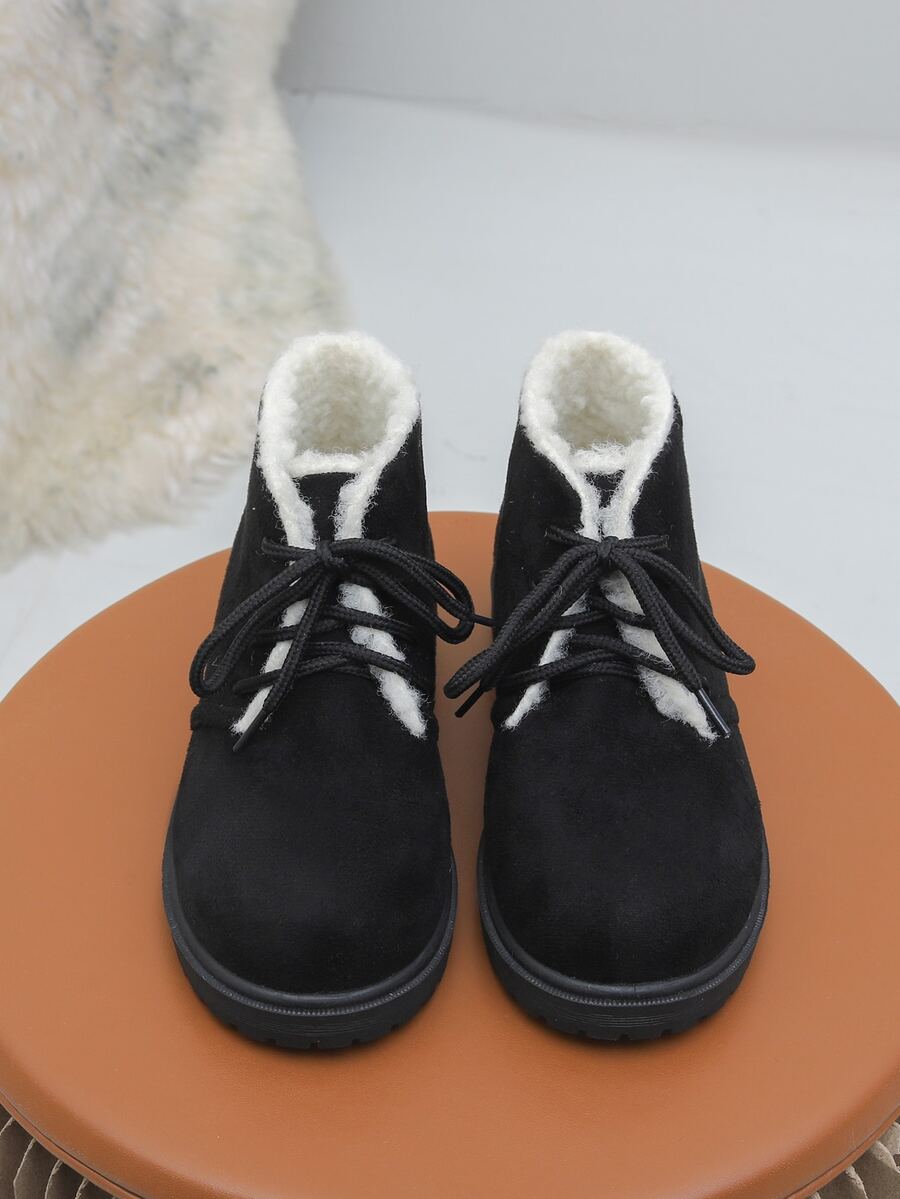 男孩前綁帶加絨內裏仿麂皮馬丁靴