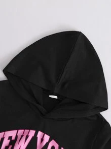 SHEIN Girls Letter Graphic Hoodie & Joggers - Black - View 4