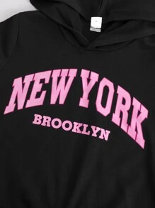 SHEIN Girls Letter Graphic Hoodie & Joggers - Black - View 5