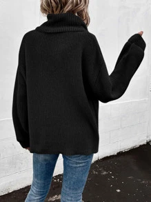 SHEIN LUNE Women Sweaters Plain Casual - Hitam - View 2