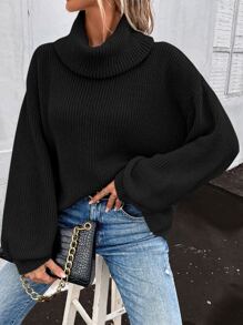 SHEIN LUNE Women Sweaters Plain Casual - Hitam - View 6