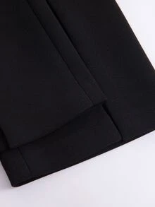 Letter Patched Split Hem Flare Leg Trousers - Black - View 3