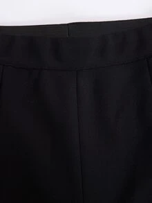 Letter Patched Split Hem Flare Leg Trousers - Black - View 5