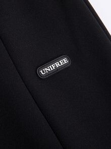 Letter Patched Split Hem Flare Leg Trousers - Black - View 6