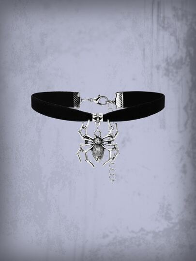 Goth Spider Charm Choker, Halloween