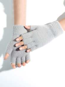 Guantes sin dedo unicolor mullido - Gris Claro - Ver 1
