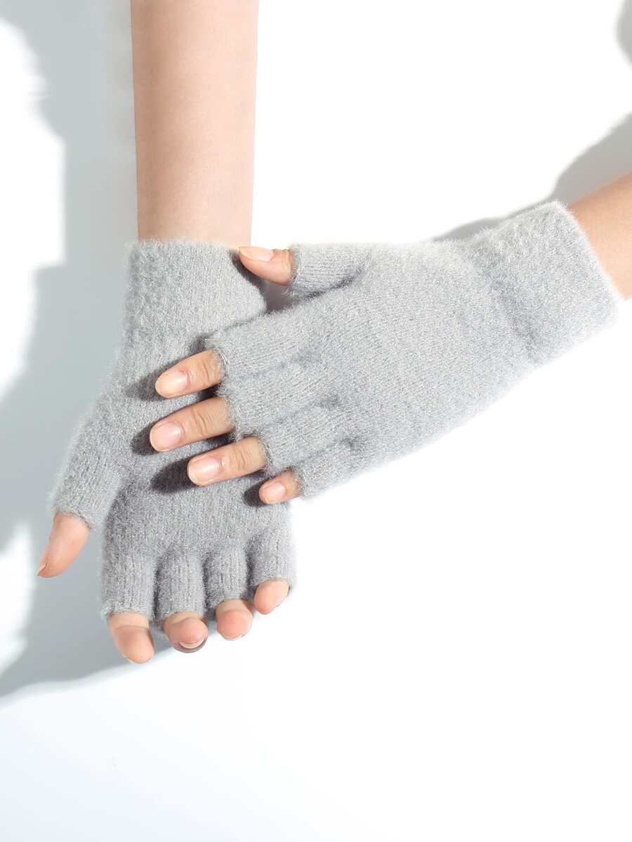 Guantes sin dedo unicolor mullido - Gris Claro - Ver 1
