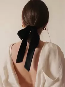 1条法式蝴蝶结长丝带发圈，可作腕带使用，适合日常佩戴，优雅马尾发圈，发绳，弹性发圈，发圈，发饰，头饰 - 黑色 - 查看 1