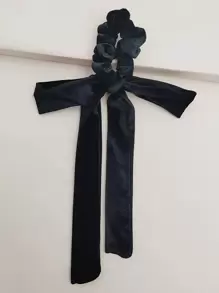 1条法式蝴蝶结长丝带发圈，可作腕带使用，适合日常佩戴，优雅马尾发圈，发绳，弹性发圈，发圈，发饰，头饰 - 黑色 - 查看 2