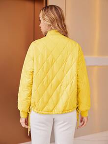 ZIAI Zip Up Drop Shoulder Quilted Coat - Yellow - View 2