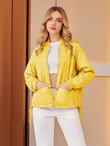 ZIAI Zip Up Drop Shoulder Quilted Coat - Yellow - View 5