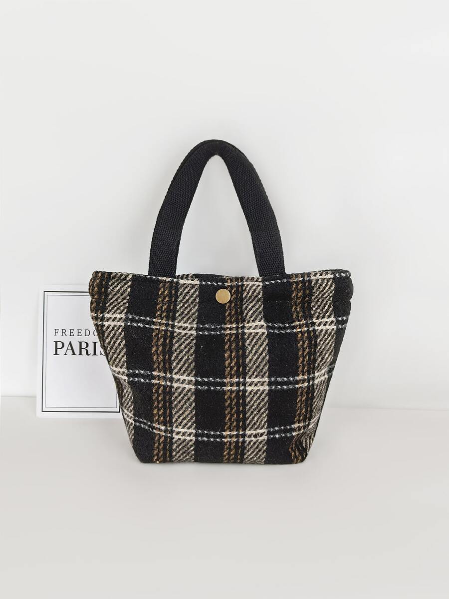 Plaid Pattern Satchel Bag - Multicolor - View 1