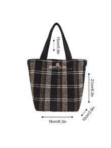 Plaid Pattern Satchel Bag - Multicolor - View 3
