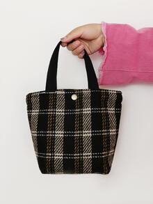 Plaid Pattern Satchel Bag - Multicolor - View 6