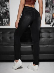 SHEIN EZwear Slant Pocket Skinny Jeans - Black - View 3