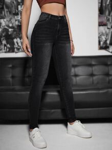 SHEIN EZwear Slant Pocket Skinny Jeans - Black - View 4