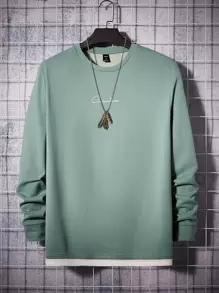 GENTILAND Áo thun nam vừa vặn cổ tròn dài tay khẩu hiệu Tee chữ đồ họa đơn giản Polyester - Màu xanh Bạc hà - Xem 1