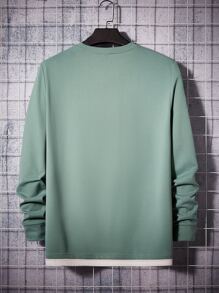 GENTILAND Áo thun nam vừa vặn cổ tròn dài tay khẩu hiệu Tee chữ đồ họa đơn giản Polyester - Màu xanh Bạc hà - Xem 2