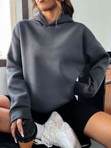 SHEIN Unity Basketball And Letter Graphic Drop Shoulder Hoodie - Dark Grey - View 3