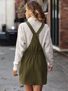 Dual Pocket Pinafore Dress Without Jumper - Army Green - View 2