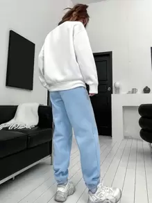 SHEIN Unity Letter Graphic Drop Shoulder Pullover & Joggers - Blue and White - View 2